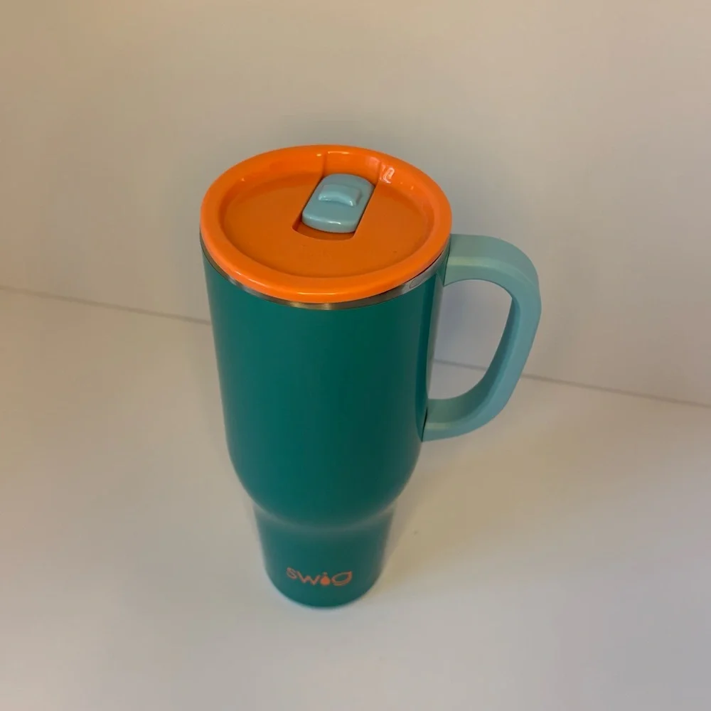 Swig Life Mega Mug with Handle Insulated Tumbler Lid Straw 40 oz Teal Coral EUC - Picture 10 of 16